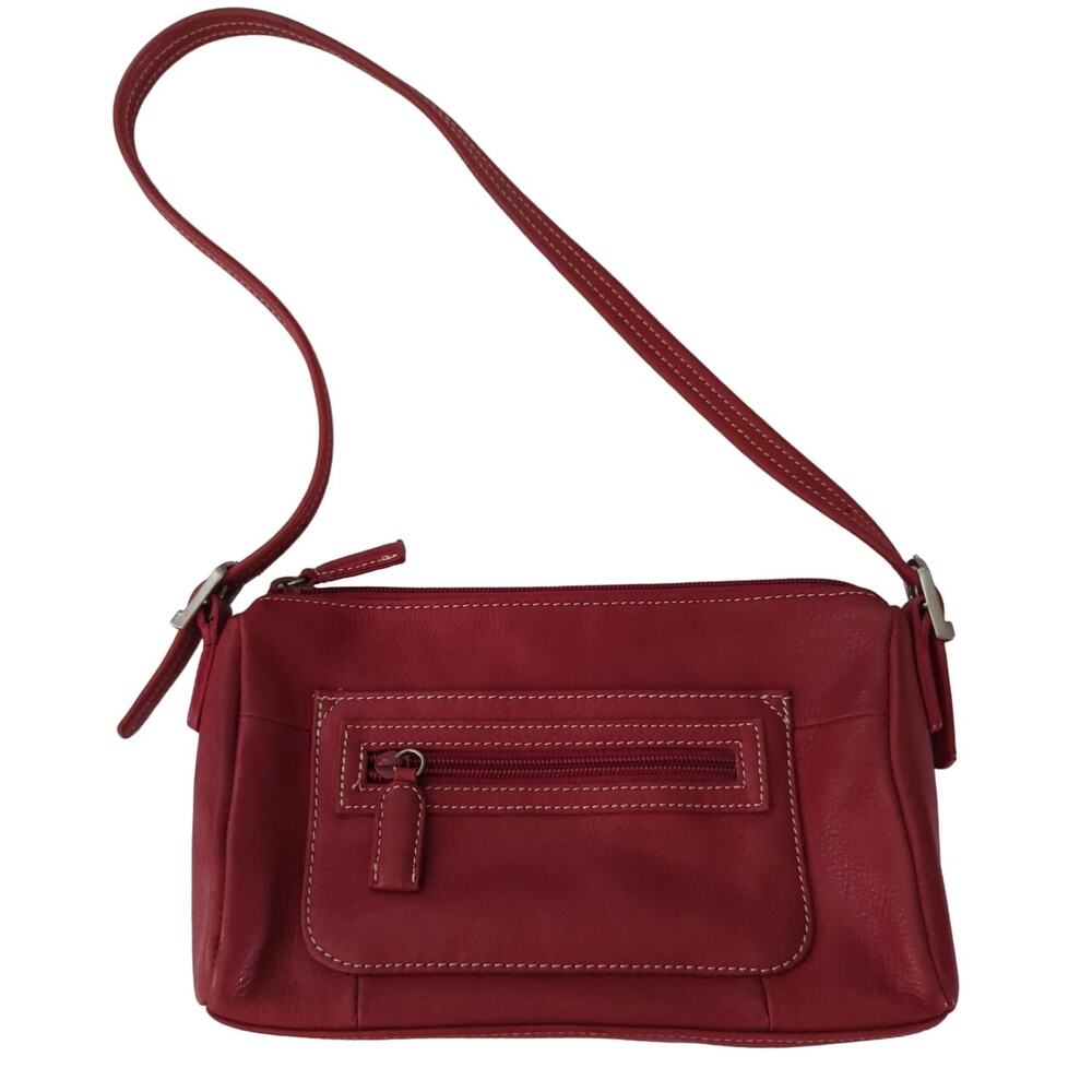 Tignanello Red Leather Shoulder Bag Adjustable Strap 9 x 6 x 3 EUC